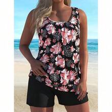 Summer Floral Two-Piece Swimsuit – Soft Tank Top & Shorts Combo - Flower Multi - View 1