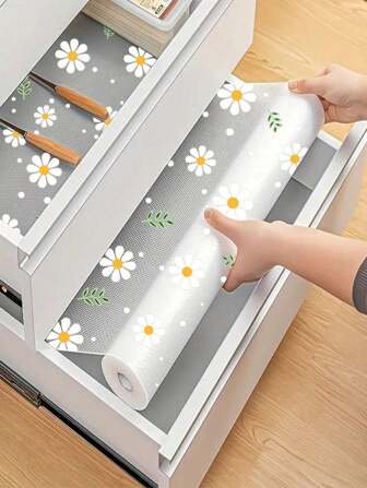1 Roll Daisy Non-Slip Shelf Liner,EVA Waterproof Cabinet Liner,Non-Adhesive Drawer Liner,Easy To Cut Cupboard Liner For Shelves,Refrigerator,Desk,Cabinet,Kitchen,Shelf Mats.