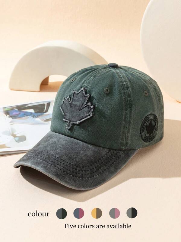 1pc Men's Vintage Embroidery Leaf & Letter Washed Baseball Cap, Fashionable For Casual Wear