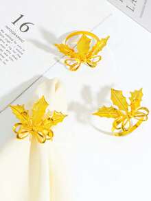 4-6pcs/Set Gold Leaf Napkin Rings Set, Napkin Holders, Dinner Party Accessories, Holiday Napkin Rings, Wedding Birthday Party Supplies