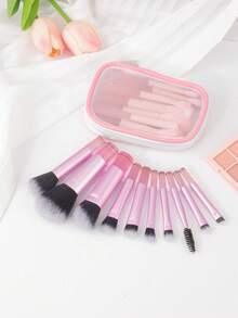 10pcs Mini Mesh Makeup Brush Set, Soft Hair Powder Blush Eye Shadow Nose Contour Makeup Brushes, Portable - Multicolor - View 2