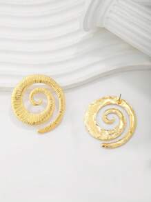 1 Pair Elegant Spiral Geometric Asymmetrical Shaped Gold Color Earrings, Sophisticated Simple Design Suitable For Daily Wear