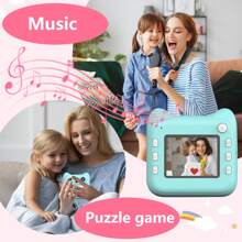 Aparat natychmiastowy z akumulatorem, duża pojemność 1300 mAh, wideo wysokiej rozdzielczości 1080P, dwa aparaty (przedni i tylny), kompaktowa i przenośna konstrukcja, odpowiedni do podróży, zdjęć rodzinnych i zajęć na świeżym powietrzu - niebieski/różowy, przenośny aparat