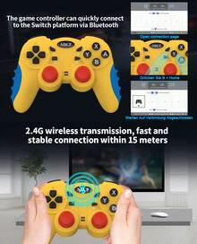 Controlador inalámbrico compatible con , Mando de juego compatible con Switch Pro, PS3, PC, Android que admite eje giroscópico, doble vibración, turbo y control de movimiento - Amarillo - Ver 7
