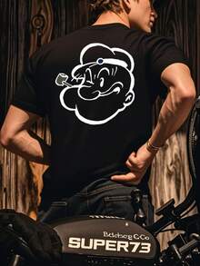 Popeye Collab Men's Casual Cartoon Print Short Sleeve Tee, Summer - Black - View 1