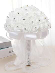 1件白色水晶丝带手工人造丝婚礼花束 - 彩色 - 查看 11