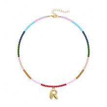 TUANZISP 1pc Women's Colorful Beaded Letter Pendant Necklace, Delicate Unique Design, Sweet Cool Style, Layered Beaded Necklace, Fashion Versatile Casual Jewelry Gift For Women, Birthday, Valentine's Day