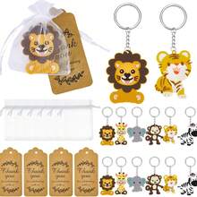 Bộ 72/24 móc khóa động vật rừng xanh dễ thương, trang trí tiệc chào đón em bé hình sở thú, bao gồm 24 móc khóa chủ đề động vật, 24 thẻ giấy Kraft cảm ơn và 24 túi vải organza trắng - Nhiều màu - Xem 1