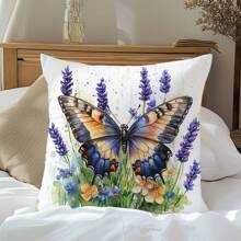 1pc Watercolor Floral & Butterfly Printed Pillow Cover [Inner Pillow Not Included], 11.81*19.71in (30*50cm), [Single-Sided Printing] Polyester Throw Cushion Cover, Room Decor, Home Decor, Bedroom Decor, Room Decoration, Suitable For Sofa, Bed, Living Room, Bedroom, Car, Office, Hotel, Perfect Gift For Family And Friends, All Seasons