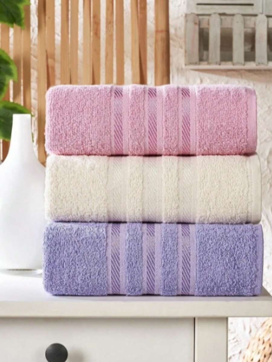 MADE IN TURKEY Lia Soft Border Series 3-Piece Towel Set – 50x85 Cm – 100% Cotton