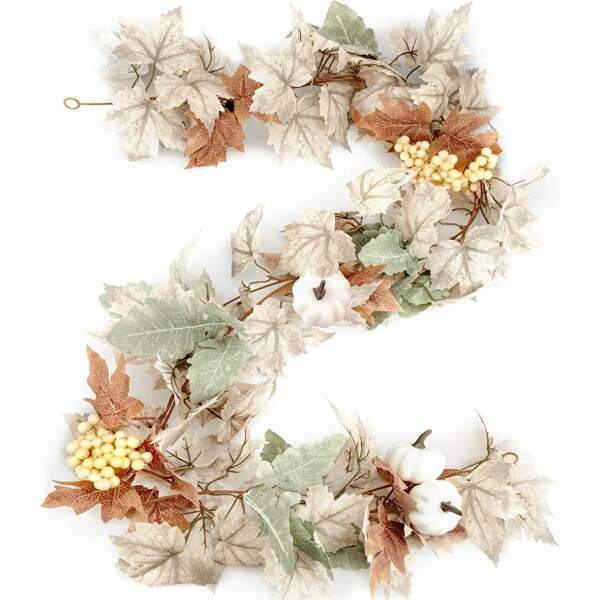 1PC Pumpkin Maple Leaf Wall Decoration, With Pinecone Berries, Hanging Vine Wreath, Artificial Autumn Leaf Wreath, White Maple Wreath, Harvest Festival Front Door Decoration, Realistic Maple Leaf Hanging Decoration, Suitable For Thanksgiving Harvest Festival Home Courtyard Door Hanging Decoration, Family Wedding Fireplace Party, Theme Party, Retro Party, Halloween Christmas, Etc,
