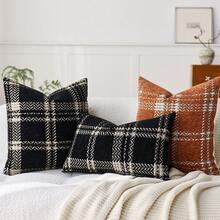 1 件（无插入物）橙色波西米亚格子抱枕套，现代时尚舒适柔软提花雪尼尔彩色 3D 苏格兰格子靠垫套，适合日常家居、沙发、床、卧室、客厅装饰、日常和节日聚会装饰，四季皆宜 - 焦橙色 - 查看 7