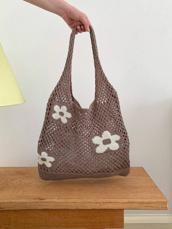 Fashionable Hollow Knitted Women's Bag, A Casual Female Bag, A Simple Crocheted Bag, A Ladies' Shopping Bag, And A Beach Bag For Summer Seaside Vacations. It Is A Lightweight And Foldable Shoulder Bag, Suitable As A Schoolbag For Graduates
