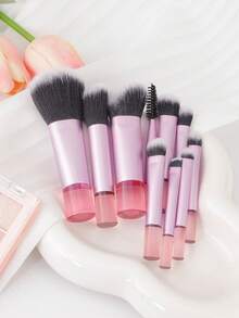 10pcs Mini Mesh Makeup Brush Set, Soft Hair Powder Blush Eye Shadow Nose Contour Makeup Brushes, Portable - Multicolor - View 5