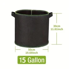3pcs/Set 5 Gallon / 7 Gallon / 10 Gallon Heavy-Duty Aeration Fabric Grow Bags, Thickened Non-Woven Planter Pots With Handles For Fruits, Vegetables And Flowers - Black - View 17