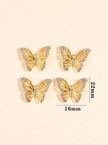 10pcs Gold & Silver 3D Dynamic Butterfly Zinc Alloy Pendant For Necklace & Earrings DIY - Gold - View 3