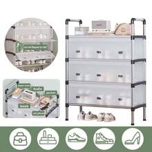 NetHong 4/5/6/7 Tier Cabinet Storage Organiser Shoe Rack Stand Holder W Dust-Proof Cover,Doorway Simple Shoe Rack,Space Saving Storage Rack,Hallway Aisle Entryway Storage Shoe Cabinet,Easy Installation - Black - View 16