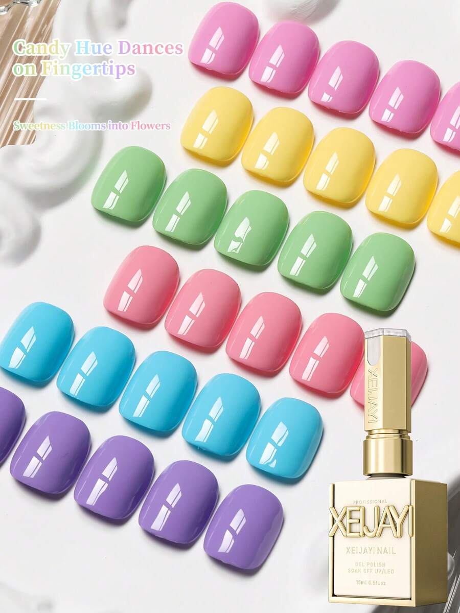XEIJAYI XEJAYI 6件套糖果色凝胶指甲油套装，UV LED 浸泡式指甲凝胶，半永久性，DIY沙龙级美甲凝胶，适合春夏美甲
