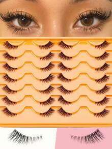 14 对半睫毛透明带状睫毛猫眼假睫毛短款柔软 3D 仿貂毛睫毛柔软自然妆效条状睫毛、睫毛、睫毛、假睫毛