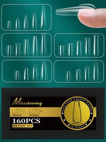 160片-320片热销透明假指甲美甲拱形指甲半磨砂美甲无痕假指甲 - 無色 - 查看 2