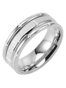 1 件男士不锈钢 8 毫米戒指，高抛光，纹理表面，佩戴舒适，是送给他的完美礼物，适合休闲或正式场合，钛钢戒指，结婚戒指，父亲节、情人节礼物 - 銀色 - 查看 5