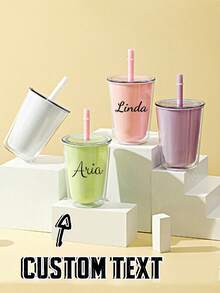 Customized Double Layer Plastic Cup, Large Capacity Water Cup, Cracked Ice Cup With Straw, Portable - Multicolor - View 1
