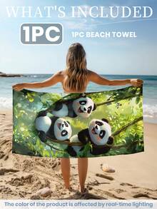 1条印花沙滩巾,可爱熊猫图案泳巾/浴巾,时尚沙滩巾,超强吸水浴巾,适用于浴室、游泳、健身、瑜伽,柔软舒适的超细纤维毛巾 - 彩色 - 查看 3