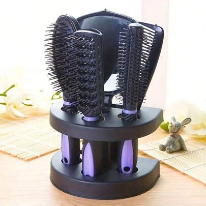 5pcs/Set Hairdressing Brush Holder Set, Hair Styling Brush With Mirror, Hairdressing Comb For All Hair Types,Hair Brush,Comb,Hair Tools,Hair Products And Accesories For Barber Salon Beauty Travel Essentials Valentine's Day Gift,Hair Tools,Hair Items,Travel Essential,Travel,Barber,Hairstylist,Barber Accessories,Valentine's Day,Hair Supplies,Hair Stylist,Barbershop,Salon,Vacation Essentials,Hair Products,Barbershop,Valentine's Gift,Travel Essentials For Women,Hair Stylist Tools
