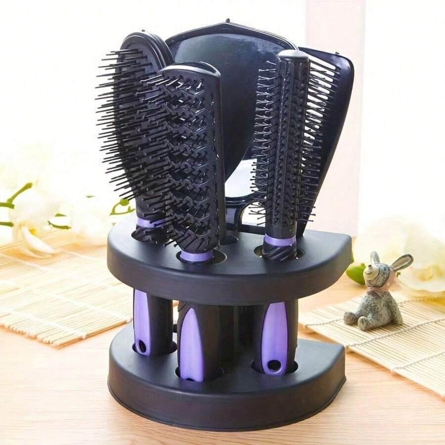 5pcs/Set Hairdressing Brush Holder Set, Hair Styling Brush With Mirror, Hairdressing Comb For All Hair Types, Hair Brush, Comb, Hair Tools, Hair Products And Accessories For Barber Salon Beauty Travel Essentials Valentine's Day Gift, Hair Tools, Hair Items, Travel Essential, Travel, Barber, Hairstylist, Barber Accessories, Valentine's Day, Hair Supplies, Hair Stylist, Barbershop, Salon, Vacation Essentials, Hair Products, Barbershop, Valentine's Gift, Travel Essentials For Women, Hair Stylist Tools - Pink - View 1