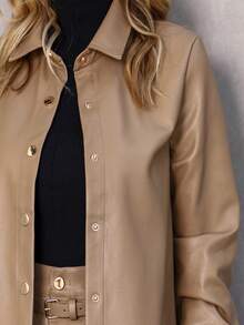 ACME MADE IN CHINA Imported Basic Simple Button Fake PU Leather Jacket - bege - Ver 5