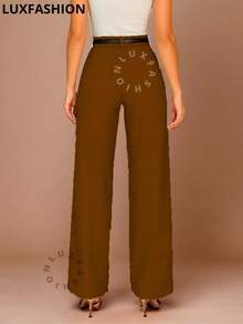 Women's Wide Leg Elegant Tailored Pantaloons With Belt - 巧克力棕 - 查看 6