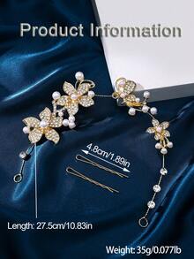 鑲嵌葉形水鑽和仿珍珠裝飾新娘髮箍，優雅的頭飾