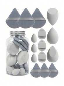 15件套化妆海绵套装，带收纳盒，包含3个大号化妆海绵、3个迷你化妆海绵、3个大号粉扑、3个迷你粉扑和3个迷你指套粉扑。适用于化妆，价格实惠，也可用于房间装饰、梳妆台、旅行、卧室等场合。一套完整的化妆配件，包含粉扑、化妆海绵和化妆海绵。价格亲民，适合作为圣诞礼物或圣诞袜填充物。 - 彩色 - 查看 8