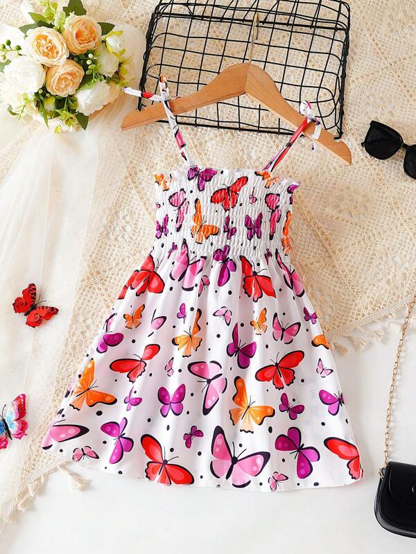 Young Girl's Dress Butterfly Beach Vacation Princess Strap Dress