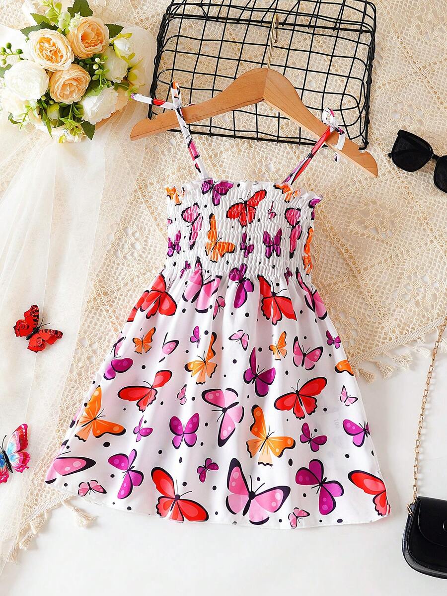 少女连衣裙蝴蝶海滩度假公主吊带裙 - 紫色 - 查看 1