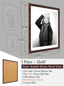 1个5x7/8x10/8x8/12x12/12x16英寸复古风格相框，采用质朴的红棕色木纹，可作墙面装饰，充满怀旧气息，配有衬垫，做旧表面工艺，材质独特，可作拼贴画廊相框，是承载经典怀旧故事的理想礼物。