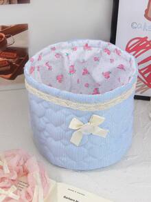 1 Cute Pink And Blue Three-Dimensional Bow Lace Storage Basket, Tabletop Miscellaneous Storage Basket, Waterproof Makeup Brush & Skincare Basket, Tabletop Decoration, Cosmetic Organization Rack, Portable Picnic Basket, Valentine's Day Gift - Multicolor - View 9