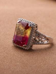 1pc Fashion Transparent Bicolor Rectangular Ring For Women, Stylish Spring/Summer Design - Two-color - View 2