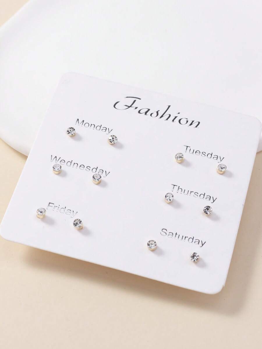 6 Peças/Conjunto Brincos de Argola Redondos Minimalistas de Metal com Strass para Mulheres, Presente de Jóias da Moda Adequado para Uso Casual Diário