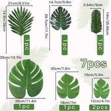 21 片棕榈叶和藤条 - 7 种各式绿色人造热带棕榈叶和茎，适用于丛林主题婚礼、生日派对、宴会桌装饰 - 綠色 - 查看 2