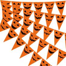 1pc Orange Halloween Party Decorations Pumpkin Triangle Flag Bunting Garland Streamers For Halloween Trick Or Treat Birthday Wedding Home Outdoor Party Supplies