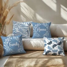 4pcs Simplistic Leaf Print Decorative Throw Pillow Covers, Peach Velvet Fabric, 45*45CM/18*18 Inch, Suitable For Modern Living Room Sofa Decor, Gift, Party