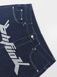 Jeans casuales de pierna recta GlobeSwift para hombres, estilo europeo y americano con estampado de letras, marca de ropa urbana