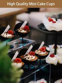 黑色/白色甜品杯，冰淇淋杯，慕斯杯，布丁杯，可重复使用的塑料特殊形状甜品杯，适用于甜品店，生日派对，婚礼和咖啡馆 - 彩色 - 查看 8