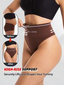 FLARIXA Women Seamless High Rise Thong Panty Tummy Control Thongs Shaperwear Slimming Underwear Body Building Brown Panties - Brown - View 8