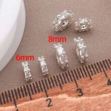 2/4/6 piezas Espaciador de cuentas de circonita cúbica de bronce con baño de oro verdadero de 18K, cuentas sueltas redondas planas con strass para bricolaje para encontrar joyas, hacer joyas, accesorios de moda y regalos creativos de 6/8mm
