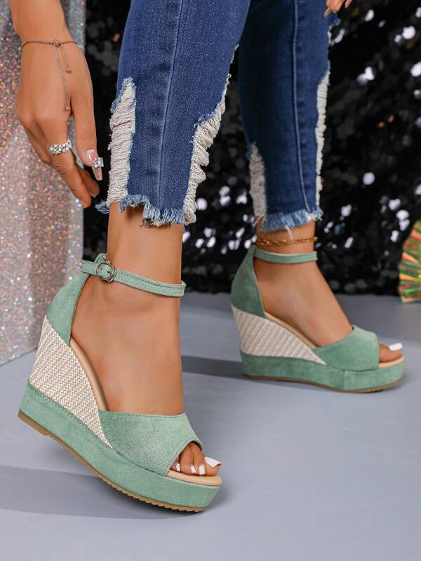 Women's New Summer Suede Thick Sole Waterproof Platform Wedge High Heel Open Toe Sandals, Hollow Peep-Toe Adjustable Buckle Strap Comfortable High Heel Sandals