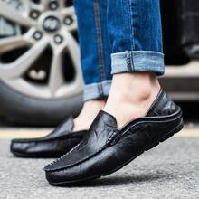 Herren Lederschuhe Herren Frühling Loafer Slip On Business-Casual Lederschuhe Klassische weiche Mokassins atmungsaktive Flache Schuhe