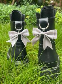 2pcs Satin Bow Shoe Charms Set With Zinc Alloy Twist Detail For Boot Decoration - Elegant Ribbon Accessories For Footwear
