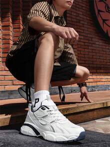 Zapatillas deportivas de suela de goma para todas las estaciones, zapatillas de baloncesto para hombres, talla grande, estilo callejero, transpirables, de moda (patrón de suela aleatorio), adecuadas para vaqueros y ropa deportiva - Blanco - Ver 10